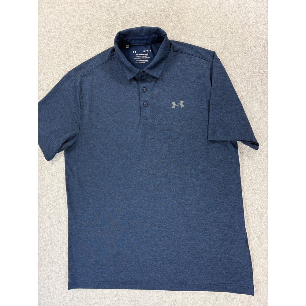 Under Armour Mens Playoff Solid Polo Shirt Blue HeatGear Short Sleeve Large